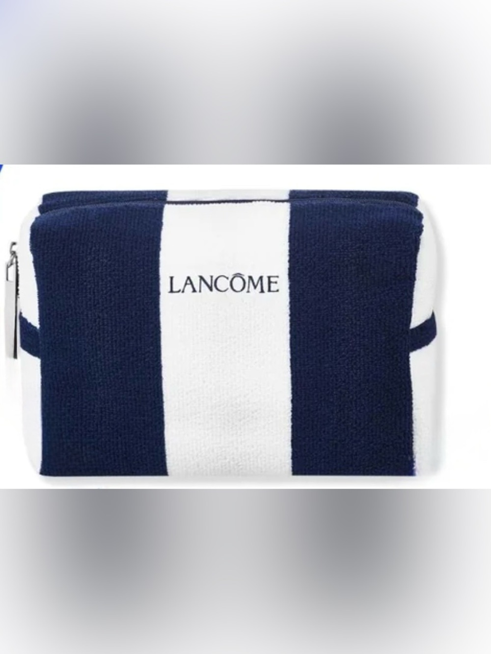 Lancome Navy and White French Terry Striped Cosmetic Pouch